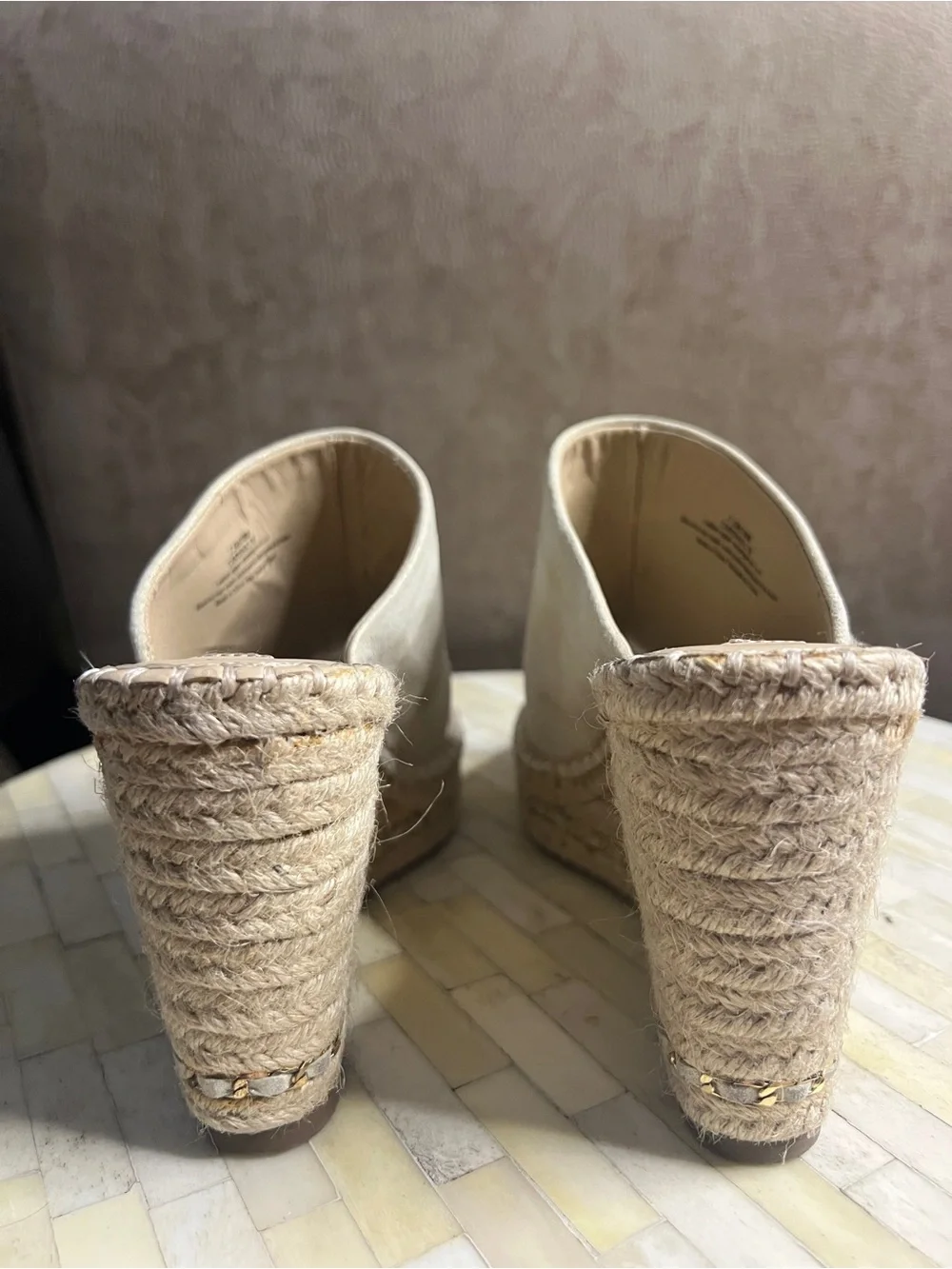 Karl Lagerfeld Light Beige Espadrille Wedge Mules - Picture 4 of 9